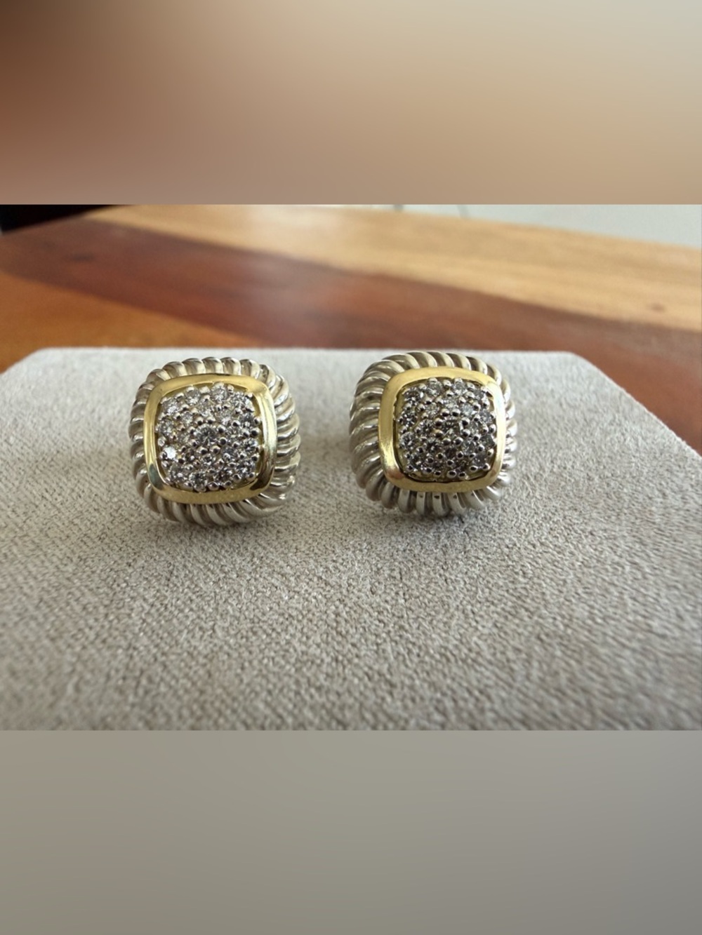 David Yurman Albion Pavé Diamond 925 Silver & 18k Gold Bezel Stud Earrings